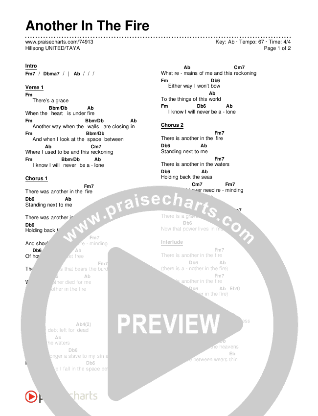 Another In The Fire Chords & Lyrics (Hillsong UNITED / TAYA)