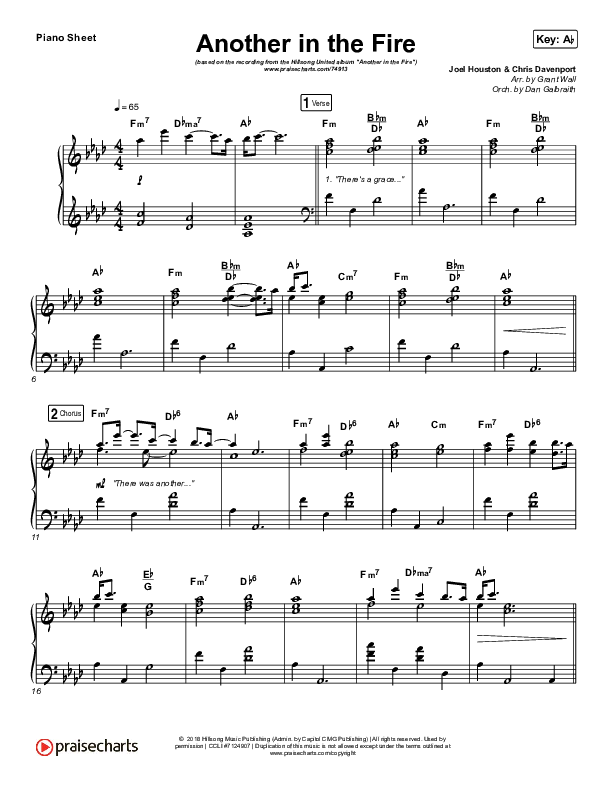 Another In The Fire Piano Sheet (Hillsong UNITED / TAYA)