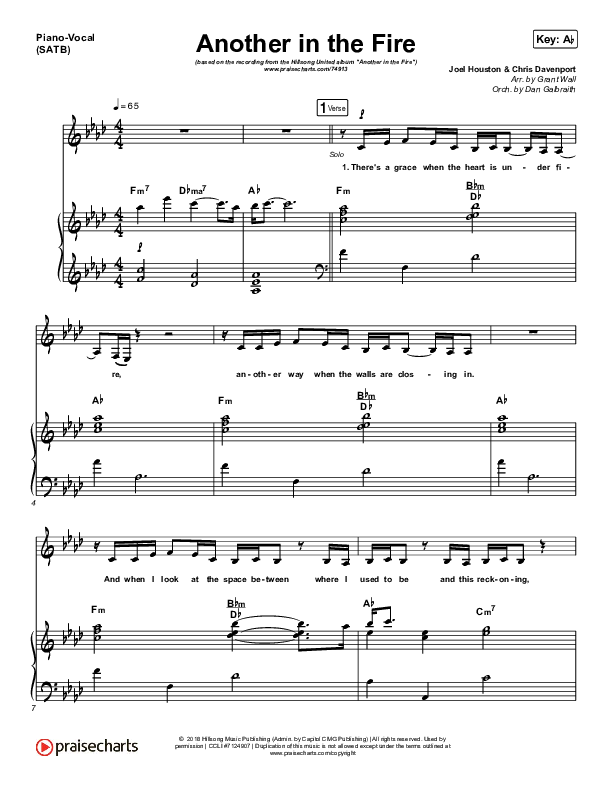 Another In The Fire Piano/Vocal (SATB) (Hillsong UNITED / TAYA)