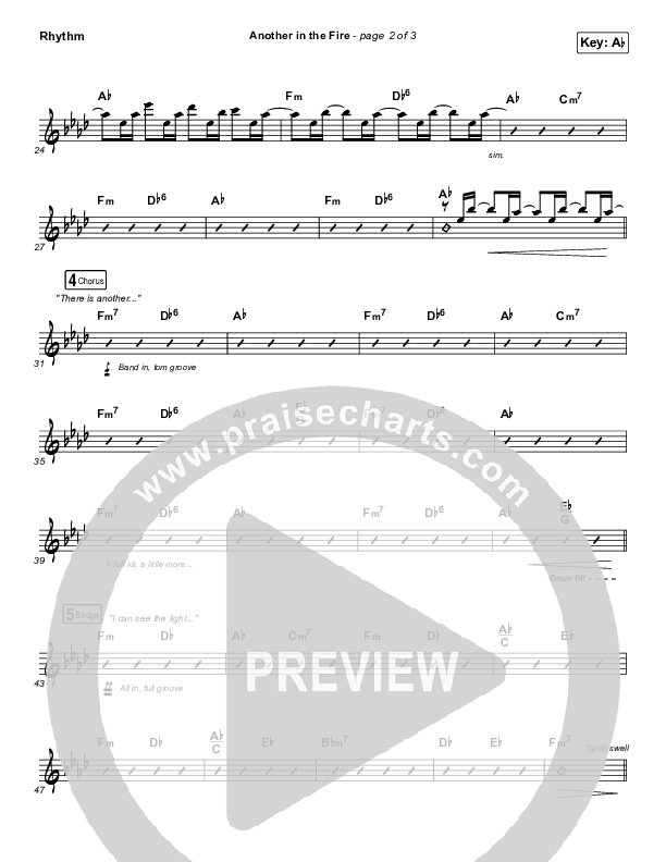 Another In The Fire Rhythm Chart (Hillsong UNITED / TAYA)