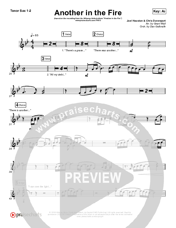 Another In The Fire Tenor Sax 1/2 (Hillsong UNITED / TAYA)