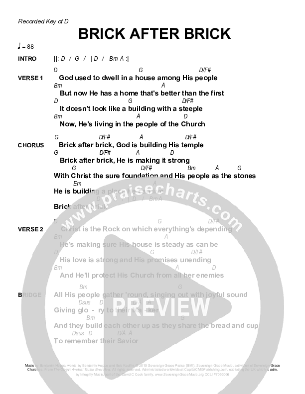 Brick After Brick Chords PDF (Sovereign Grace / Bob Kauflin) PraiseCharts