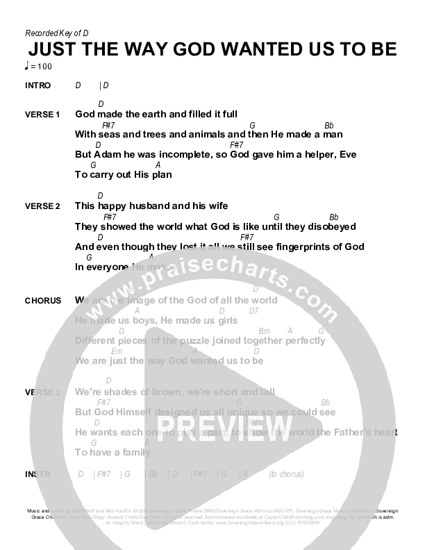 Just The Way God Wanted Us To Be Chords & Lyrics (Sovereign Grace / Bob Kauflin)