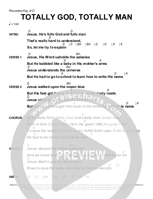Totally God Totally Man Chords & Lyrics (Sovereign Grace / Bob Kauflin)