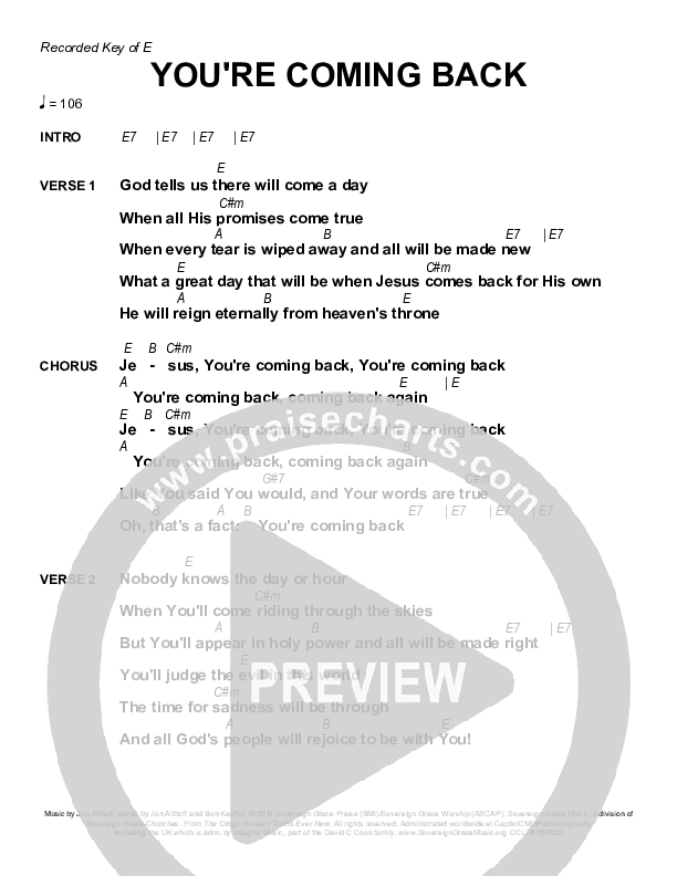 You're Coming Back Chords & Lyrics (Sovereign Grace / Bob Kauflin)