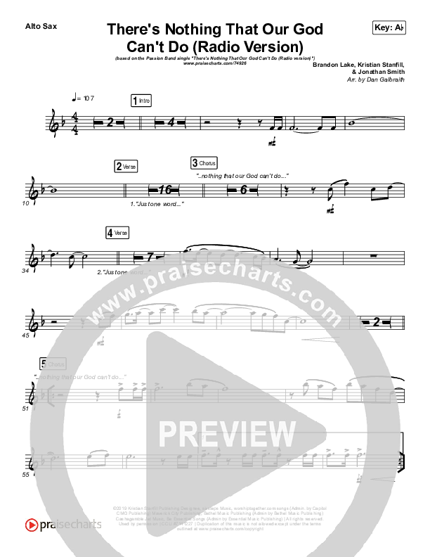 There's Nothing That Our God Can't Do (Radio) Alto Sax (Passion / Kristian Stanfill)