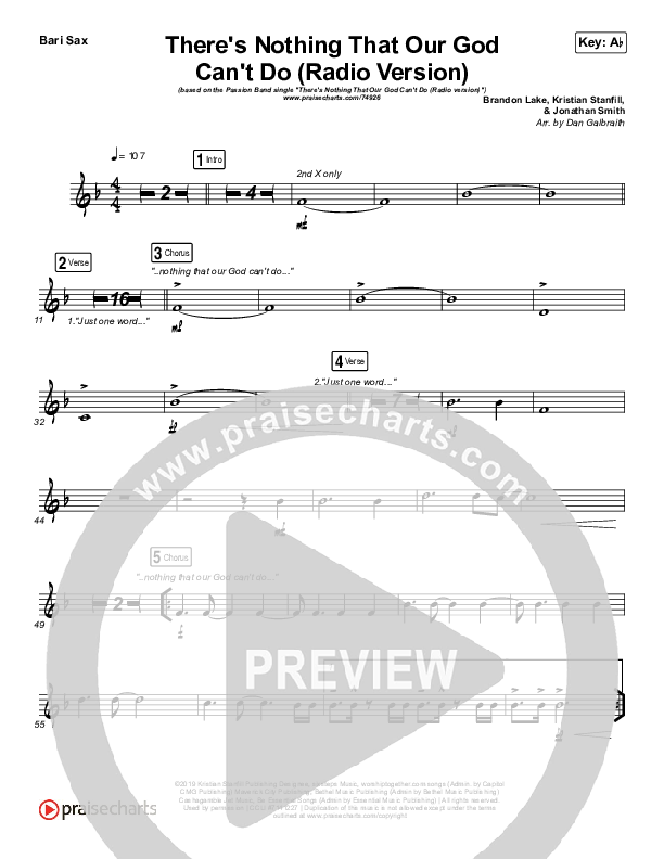 There's Nothing That Our God Can't Do (Radio) Bari Sax (Passion / Kristian Stanfill)