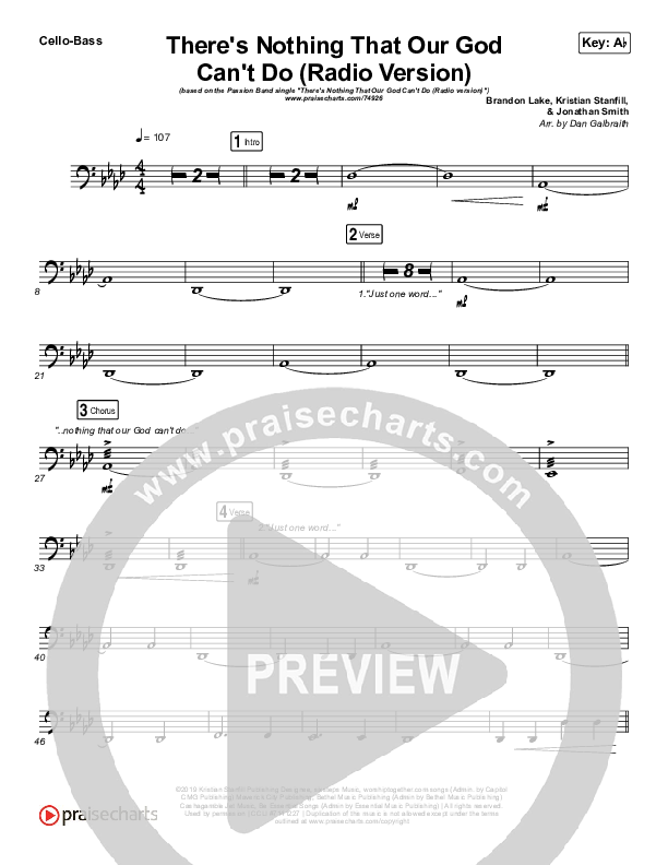 There's Nothing That Our God Can't Do (Radio) Cello/Bass (Passion / Kristian Stanfill)