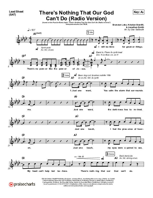 There's Nothing That Our God Can't Do (Radio) Lead Sheet (SAT) (Passion / Kristian Stanfill)