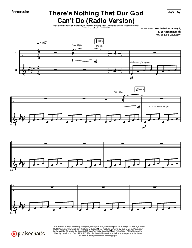 There's Nothing That Our God Can't Do (Radio) Percussion (Passion / Kristian Stanfill)