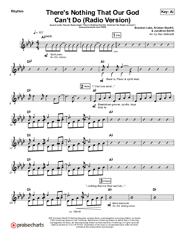 There's Nothing That Our God Can't Do (Radio) Rhythm Chart (Passion / Kristian Stanfill)