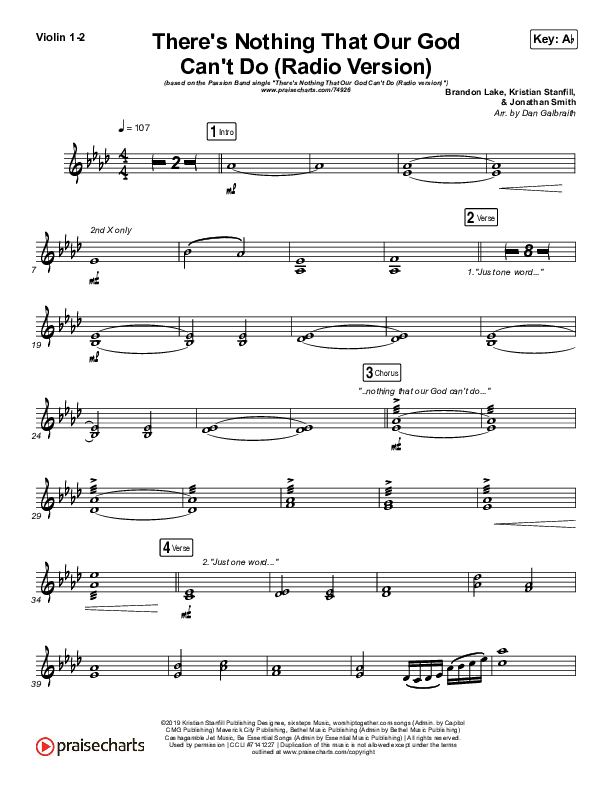 There's Nothing That Our God Can't Do (Radio) Violin 1/2 (Passion / Kristian Stanfill)