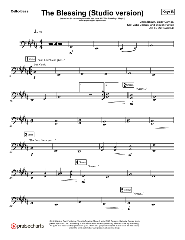 The Blessing (Studio) Cello/Bass (Kari Jobe / Cody Carnes)