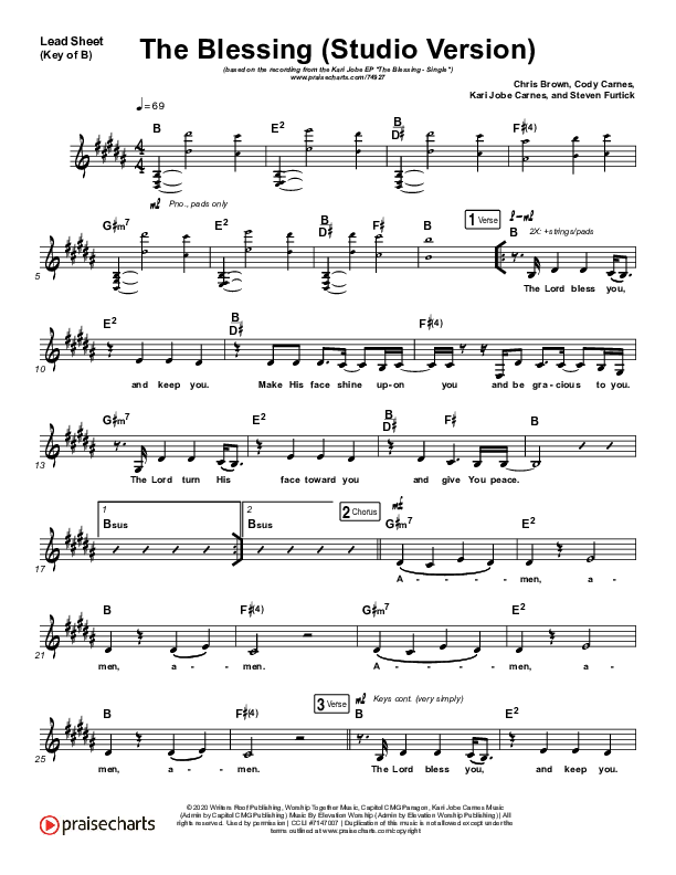 The Blessing (Studio) Lead Sheet (Melody) (Kari Jobe / Cody Carnes)