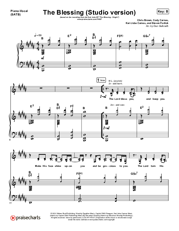 The Blessing (Studio) Piano/Vocal (SATB) (Kari Jobe / Cody Carnes)