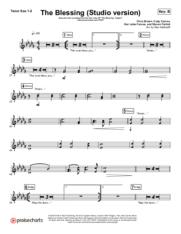 The Blessing (Studio) Tenor Sax 1/2 (Kari Jobe / Cody Carnes)