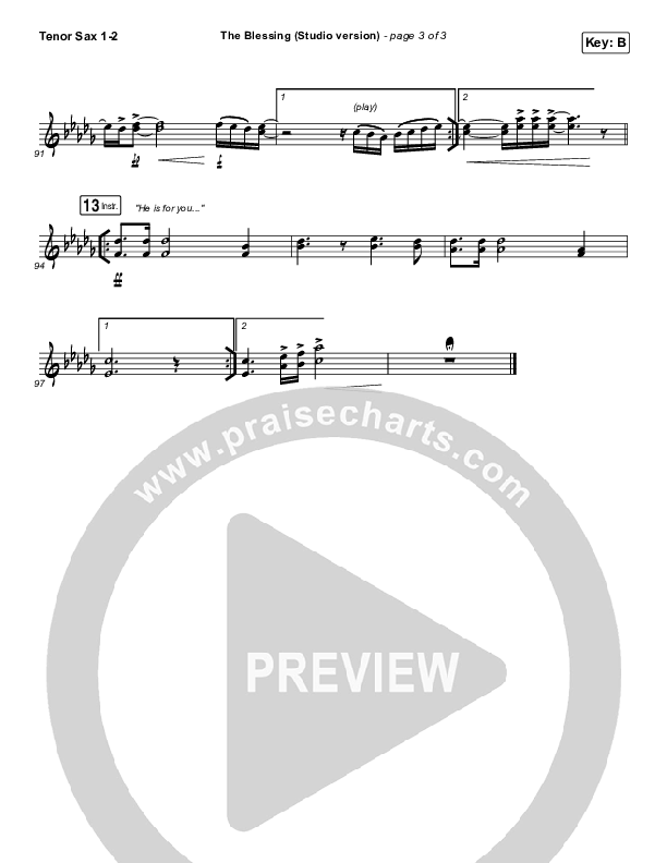 The Blessing (Studio) Tenor Sax 1/2 (Kari Jobe / Cody Carnes)
