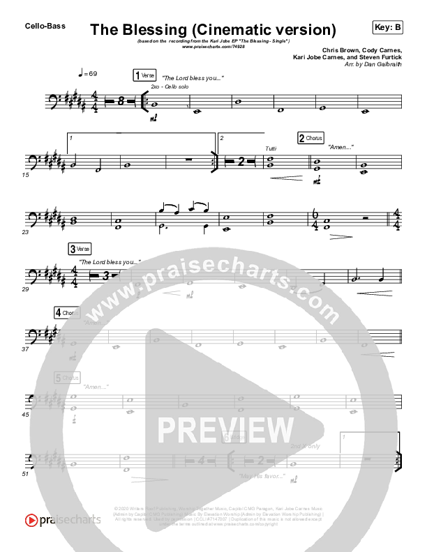The Blessing (Cinematic) Cello/Bass (Kari Jobe / Cody Carnes)
