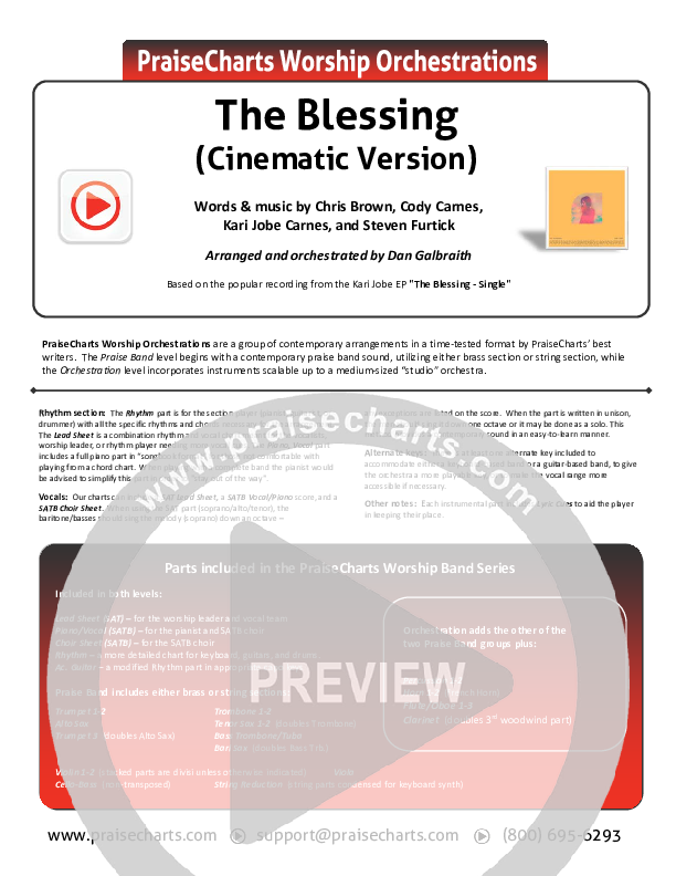 The Blessing (Cinematic) Cover Sheet (Kari Jobe / Cody Carnes)