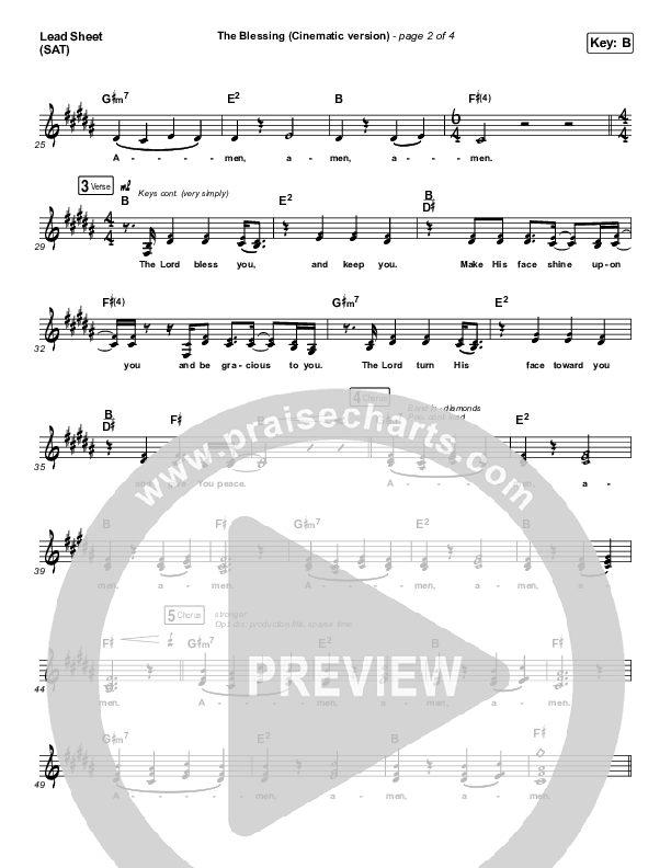 The Blessing (Cinematic) Lead Sheet (SAT) (Kari Jobe / Cody Carnes)