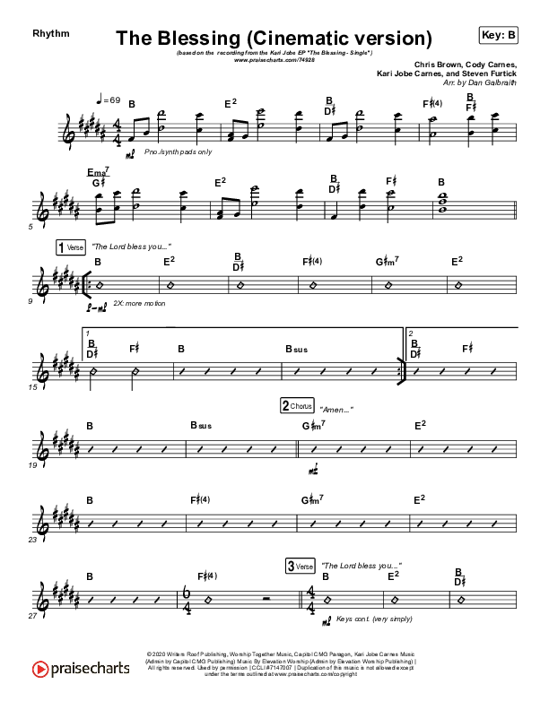 The Blessing (Cinematic) Rhythm Chart (Kari Jobe / Cody Carnes)