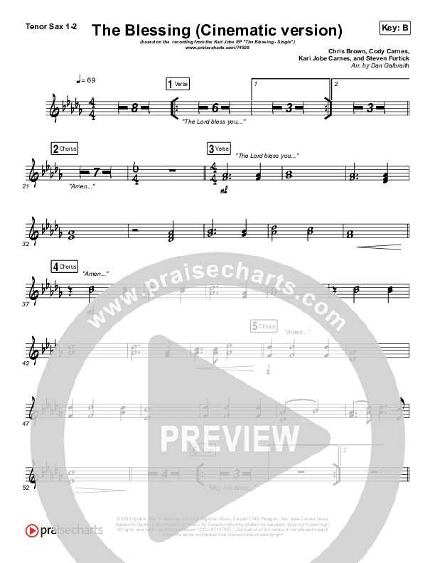 The Blessing (Cinematic) Tenor Sax 1/2 (Kari Jobe / Cody Carnes)