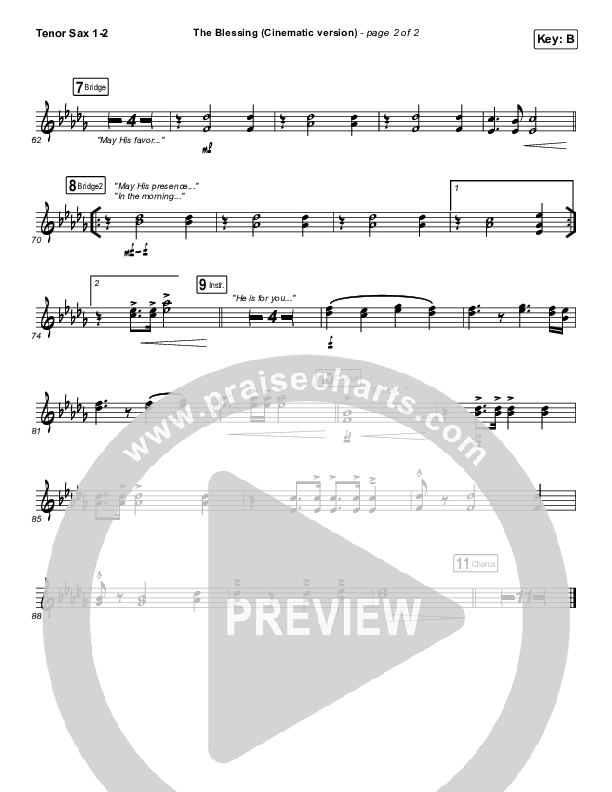 The Blessing (Cinematic) Tenor Sax 1/2 (Kari Jobe / Cody Carnes)