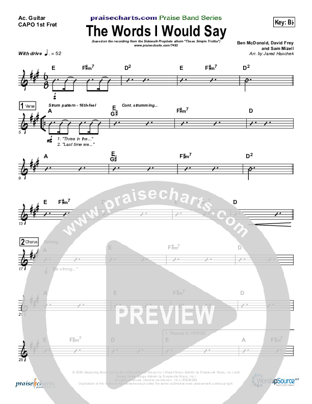 The Words I Would Say Rhythm Chart (Sidewalk Prophets)