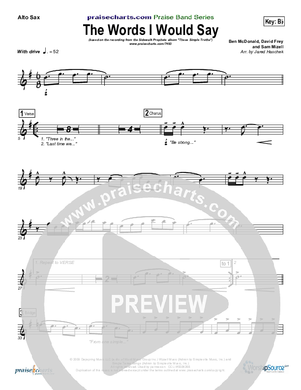 The Words I Would Say Alto Sax (Sidewalk Prophets)