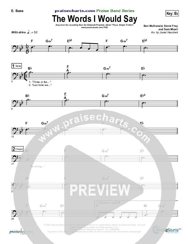 The Words I Would Say Bass Guitar (Sidewalk Prophets)