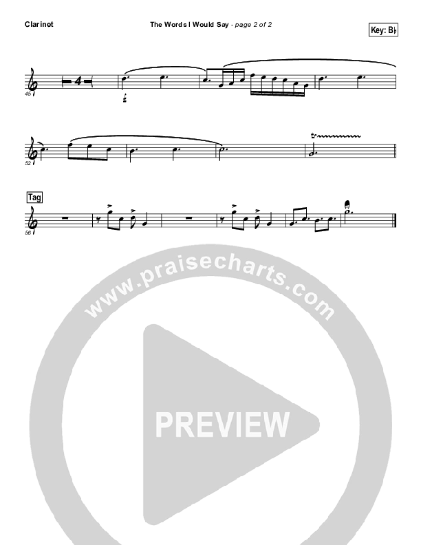 The Words I Would Say Clarinet (Sidewalk Prophets)