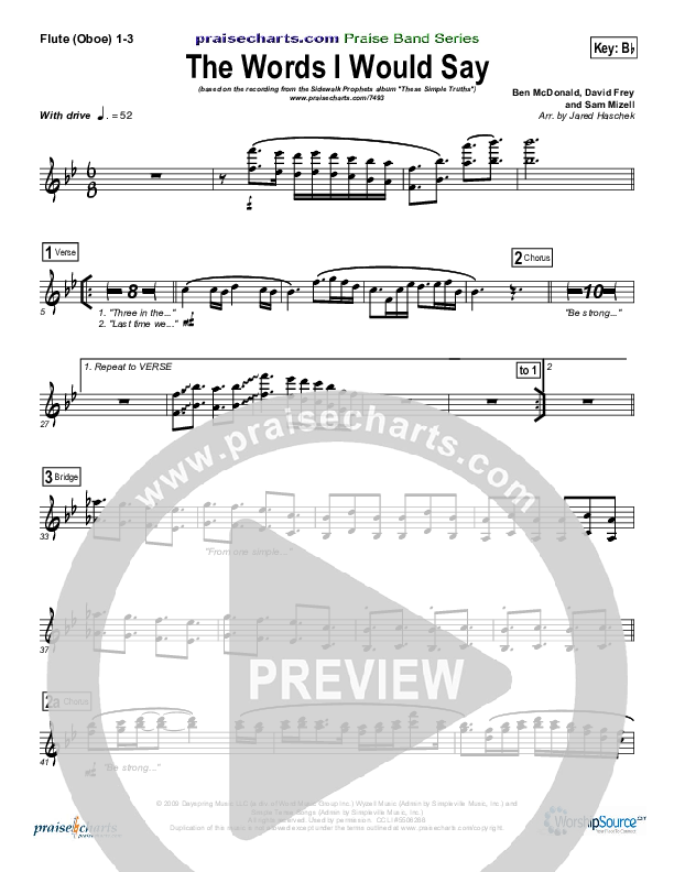 The Words I Would Say Flute/Oboe 1/2/3 (Sidewalk Prophets)