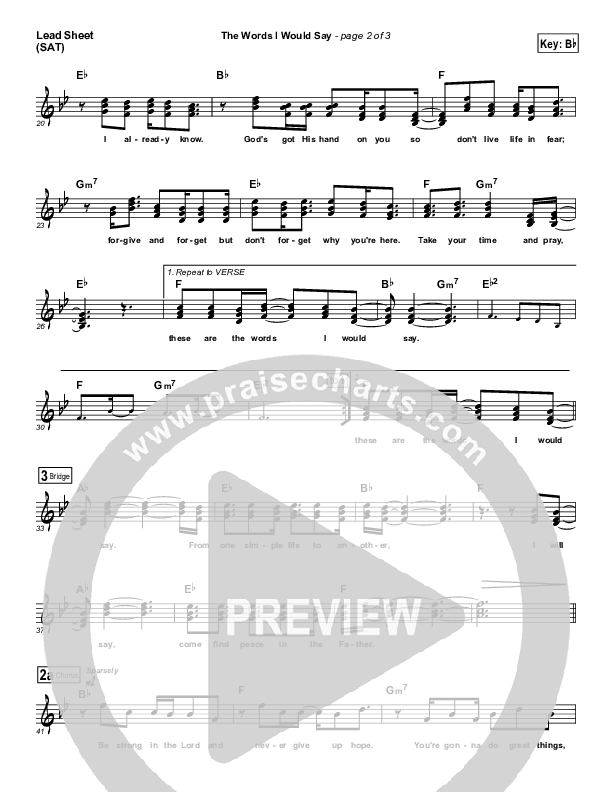 The Words I Would Say Lead Sheet (SAT) (Sidewalk Prophets)