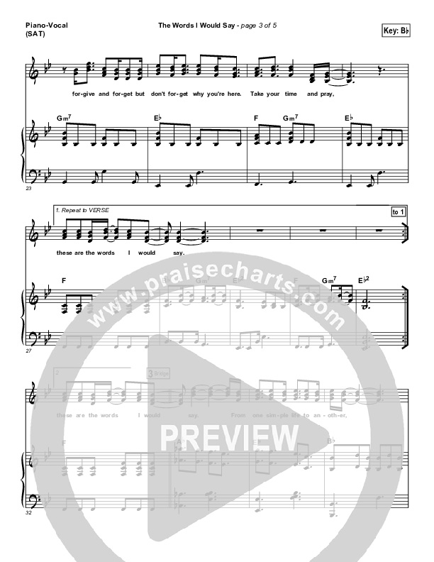 The Words I Would Say Piano/Vocal (Sidewalk Prophets)