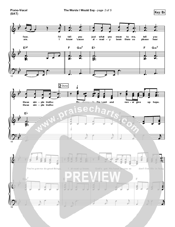 The Words I Would Say Piano/Vocal (SAT) (Sidewalk Prophets)