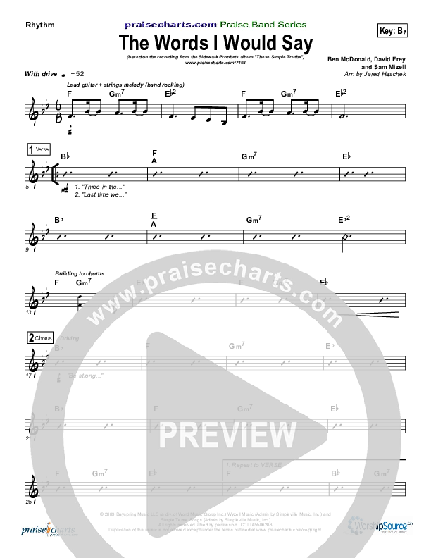 The Words I Would Say Rhythm Chart (Sidewalk Prophets)
