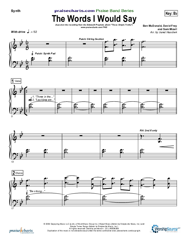 The Words I Would Say Synth Strings (Sidewalk Prophets)