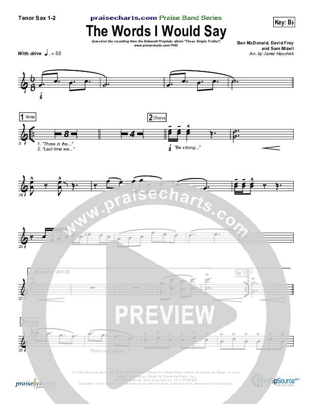 The Words I Would Say Tenor Sax 1/2 (Sidewalk Prophets)