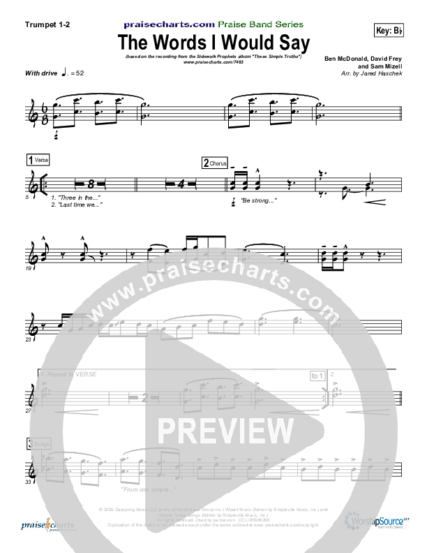 The Words I Would Say Trumpet 1,2 (Sidewalk Prophets)