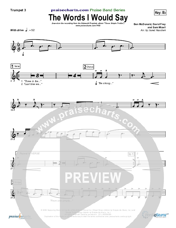 The Words I Would Say Trumpet 3 (Sidewalk Prophets)