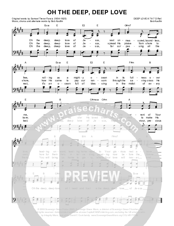 O The Deep Deep Love Choir Sheet (SATB) (Sovereign Grace / Bob Kauflin)
