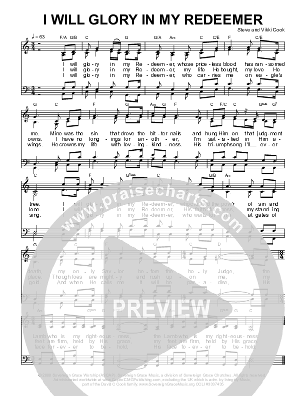 I Will Glory In My Redeemer Choir Sheet (SATB) (Sovereign Grace / Bob Kauflin)