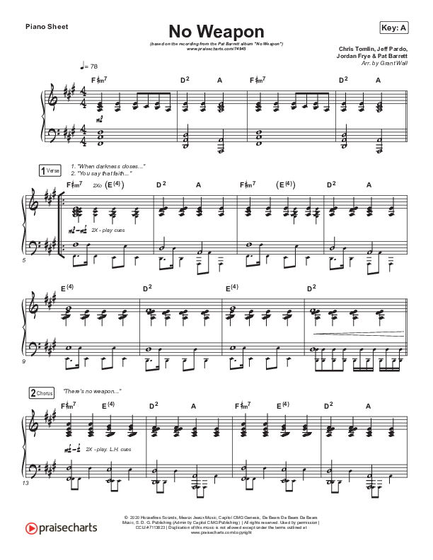 No Weapon Piano Sheet (Pat Barrett)