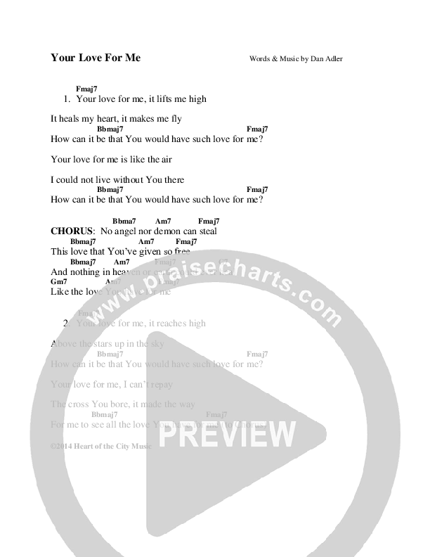 Your Love For Me Chords & Lyrics (Dan Adler / Sandy Adler)