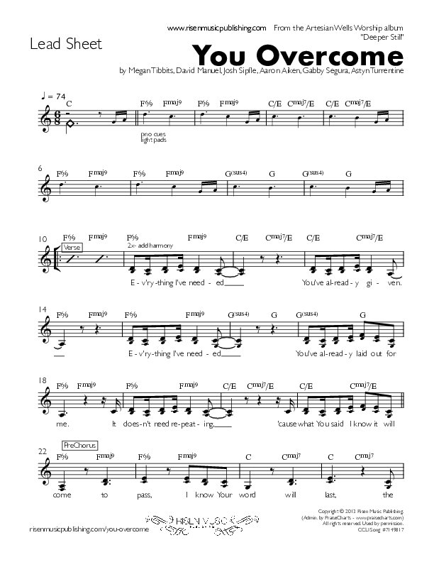 You Overcome Lead Sheet (Artesian Wells Worship)