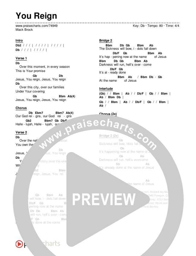 You Reign (Live) Chords & Lyrics (Mack Brock)