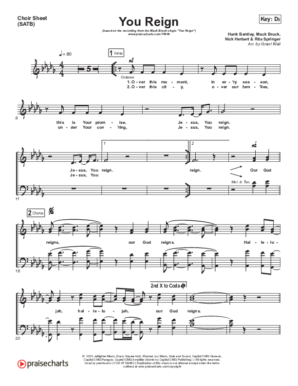 You Reign (Live) Choir Sheet (SATB) (Mack Brock)