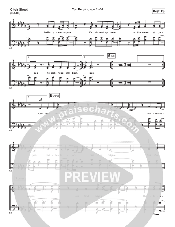 You Reign (Live) Choir Sheet (SATB) (Mack Brock)