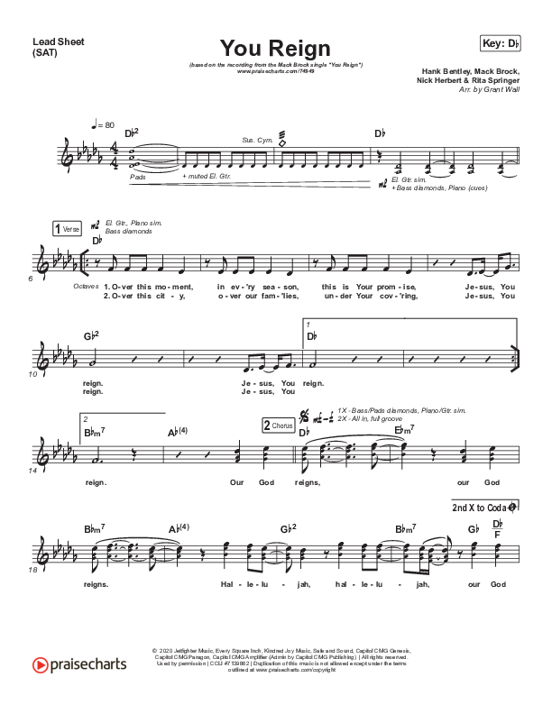 You Reign (Live) Lead Sheet (SAT) (Mack Brock)