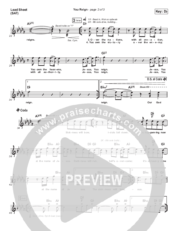 You Reign (Live) Lead Sheet (SAT) (Mack Brock)